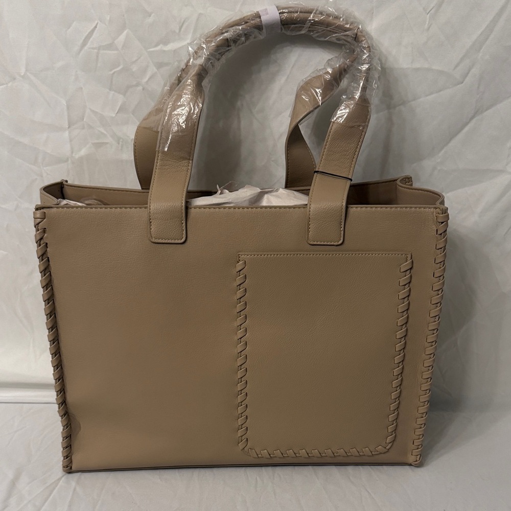 BCBG Tan Tote with Braided Detail